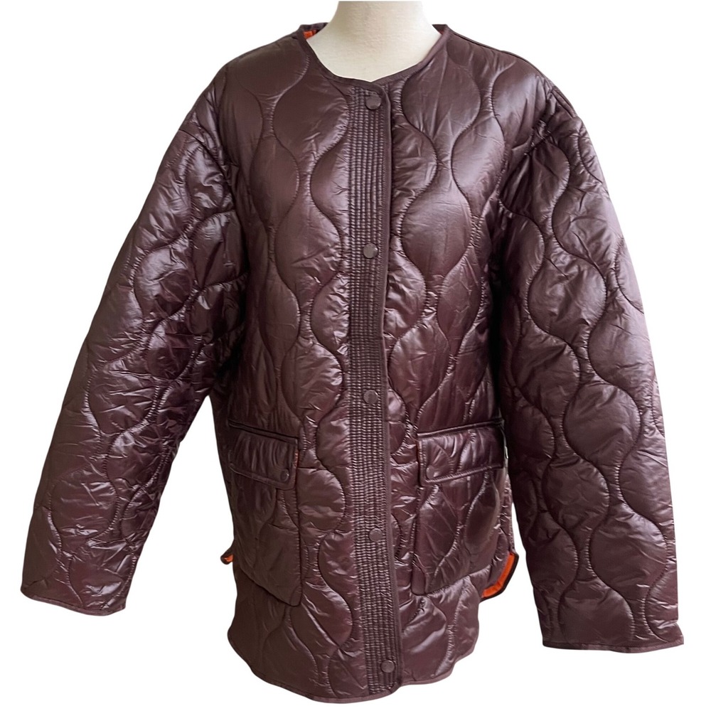 Mango MNG Anorak 012Melon Water Repellent Quilted Jacket Burgundy XXL NEW NWT